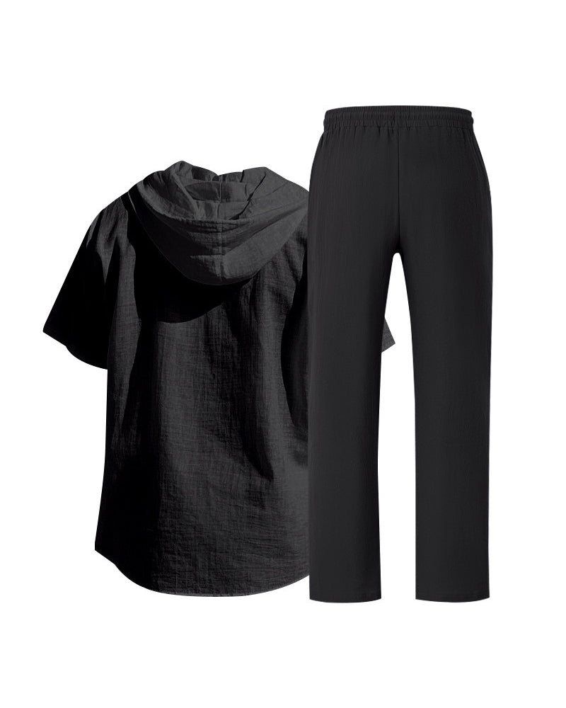 Herr Lättvikt Huvad Tvådelad Set För Sommar Casual Klädsel