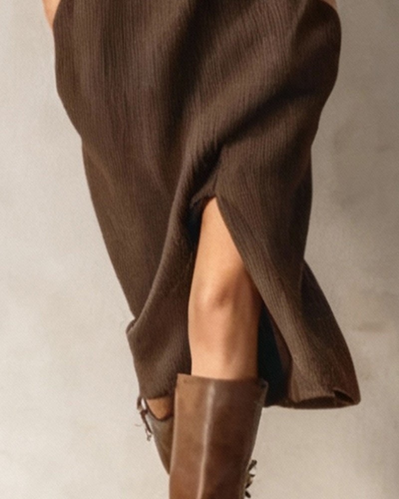 Klänning Knäppt Halskrage Slits Kant