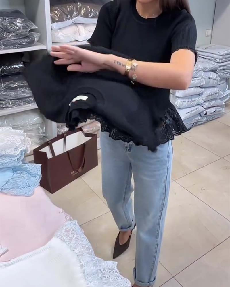 Topp Enfärgad Lappverk Ribbstickad