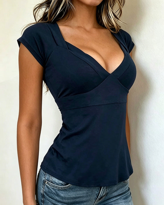 T-Shirt V-Ringad Slim-Fit Enfärgad