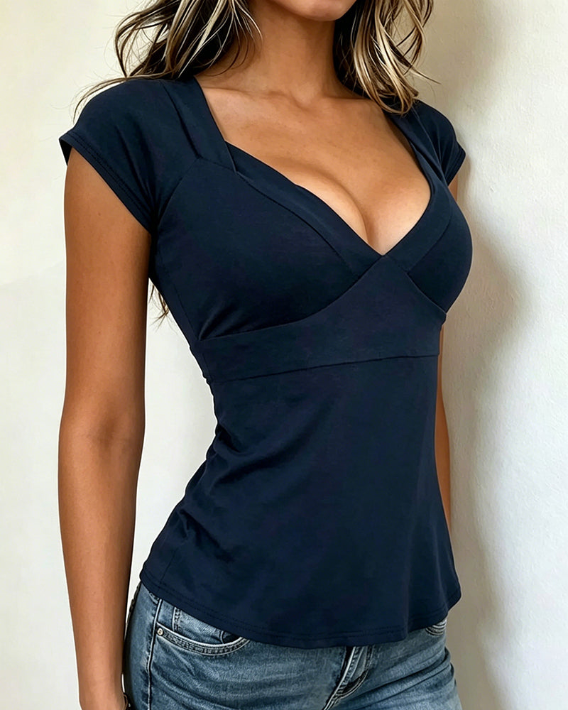 T-Shirt V-Ringad Slim-Fit Enfärgad