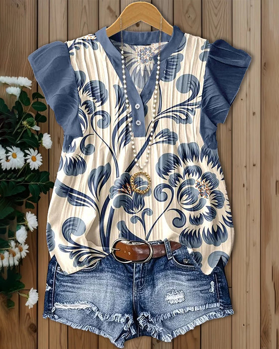 Blus Blommönster Liten Fladderärm