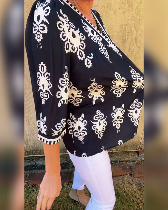 Blus Trekvartsärmar Tryckt