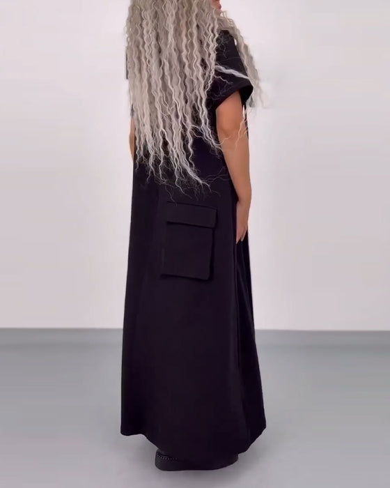 Klänning Enfärgad Huvtröja Casual