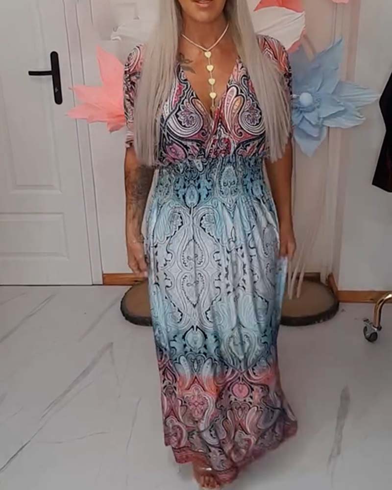 Klänning V-ringning Midja Draperad Semester