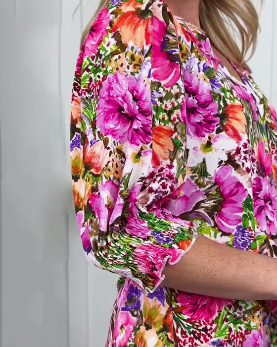 Blus Kort Ärm Modern Blommig