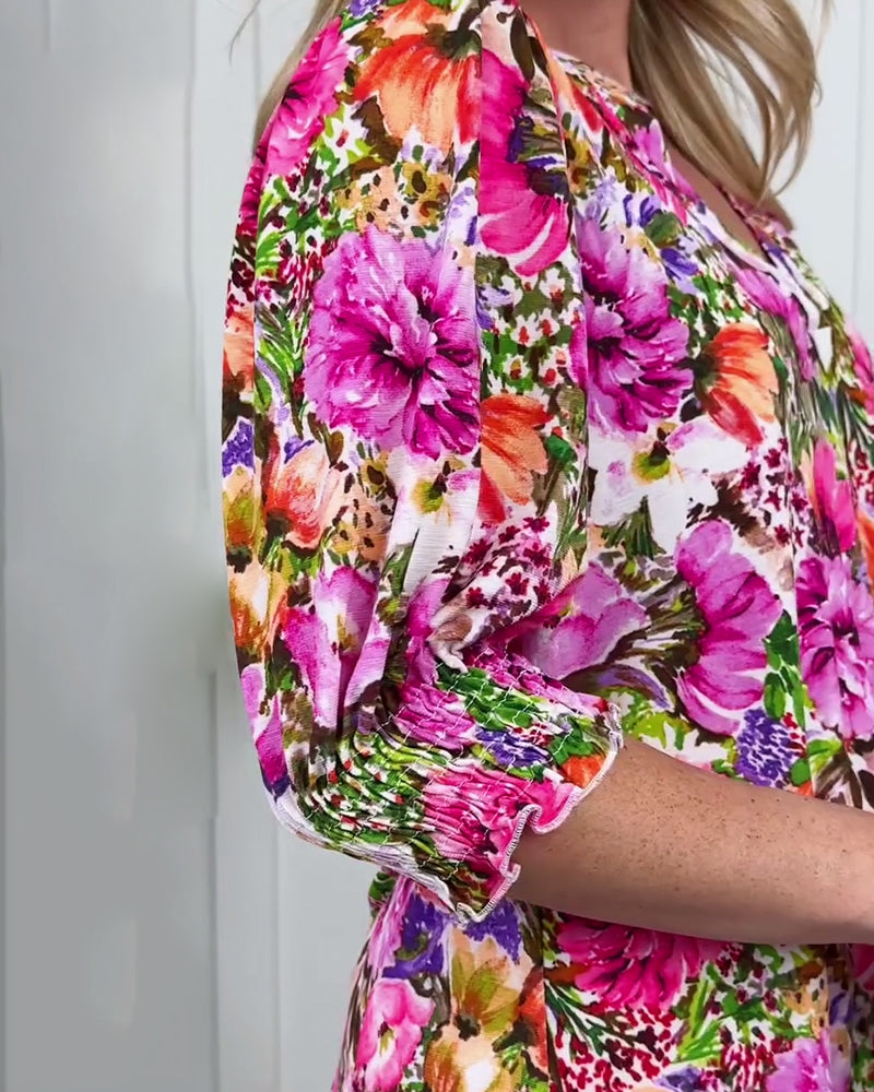 Blus Kort Ärm Modern Blommig