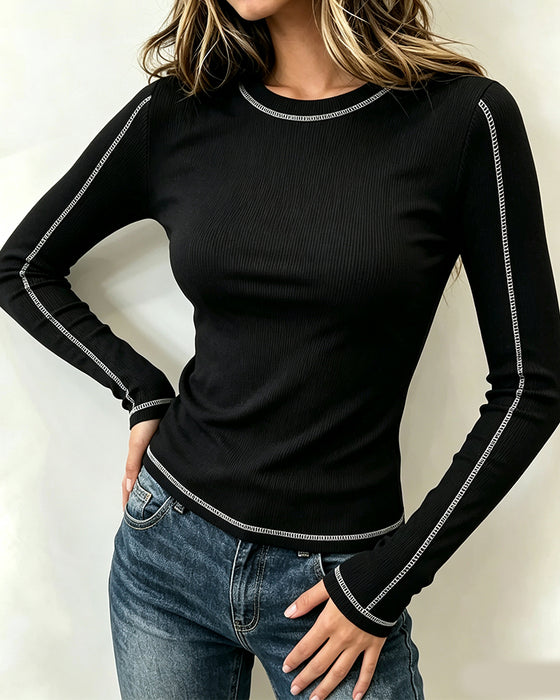 Topp Stilig Rundhals Slim Fit Lång Ärm