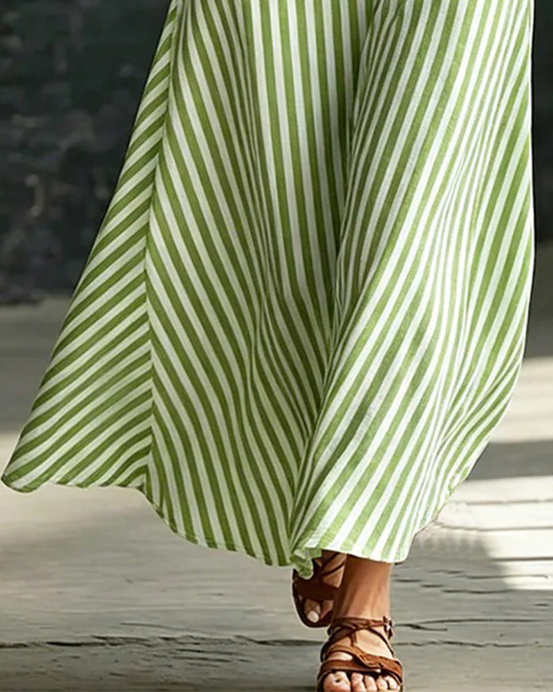 Klänning Randig Knapp Ärmlös