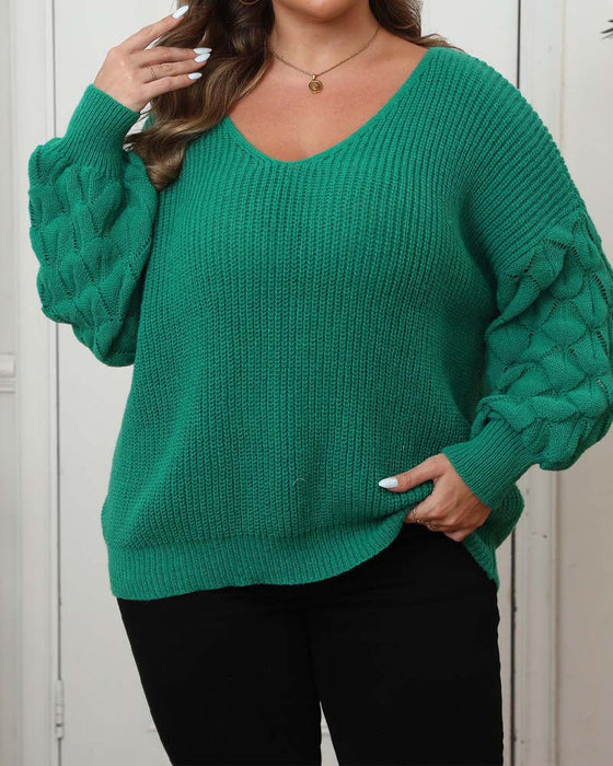Pullover Puffärm V-Hals Stickad