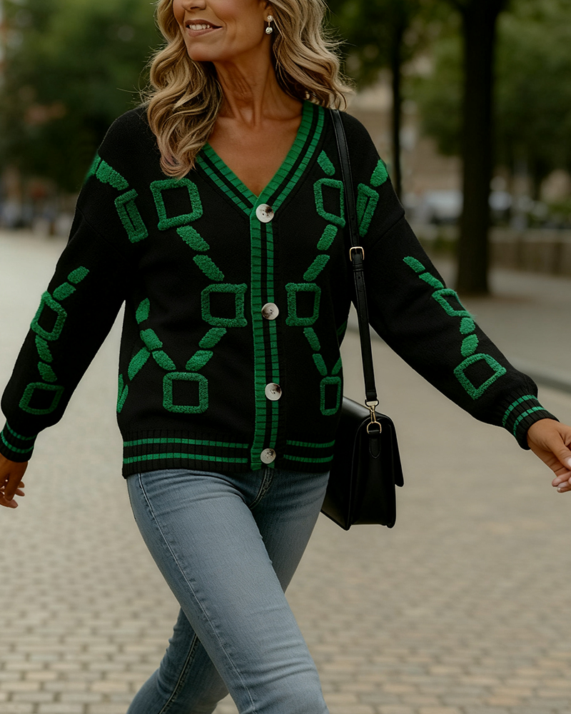 Kofta Fashion Kontrastfärg V-Ringning