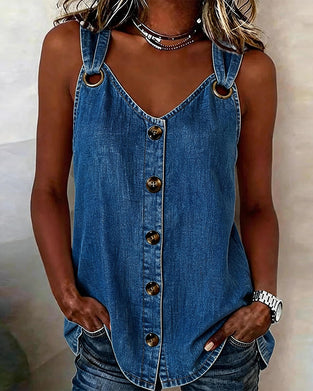 Tank Top Metallspänne V-Hals Denim