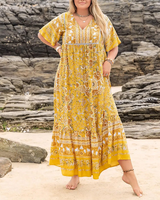 Klänning Blommig Patchwork Etnisk