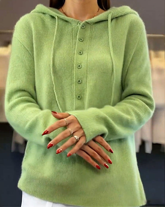 Pullover Enfärgad Modern Med Huva