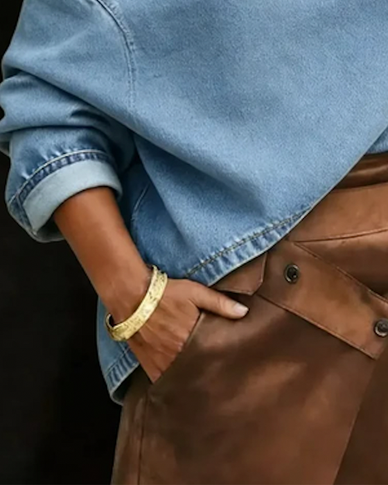 Topp Off-Axel Lös Denim Lång Ärm