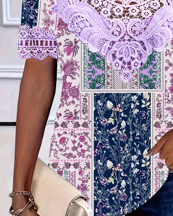 Blus Blommig Spets Lapptäcke