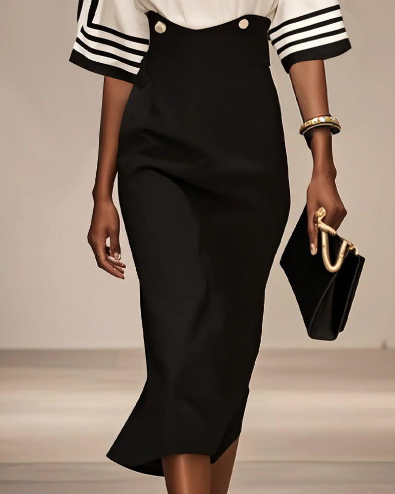 Klänning Stilrandad Kontrast Midja