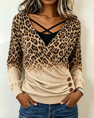 Topp Leopard Tryck Kors Gradient Låtsas Tvådelad