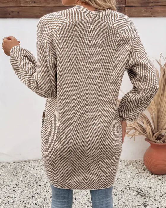Cardigan Fickor Lång Tröja