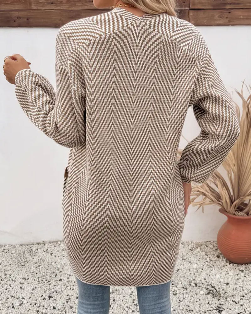 Cardigan Fickor Lång Tröja