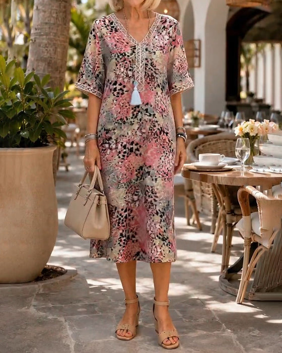 Klänning Färgglad Leopard Tryck Midi