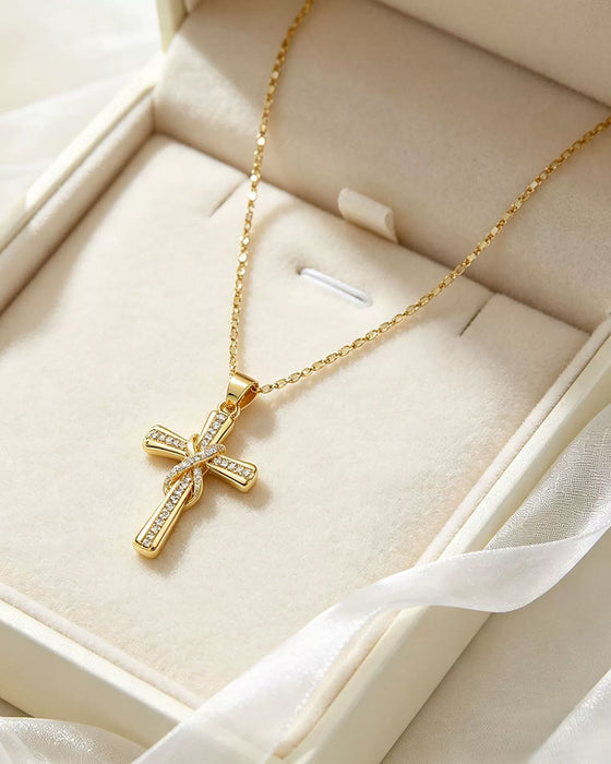 ✝️ Damhalsband med Gnistrande Korshänge – Elegant Tvinnad Design För Vardag & Speciella Tillfällen