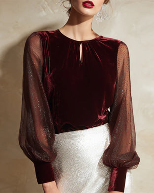 Blus Med Lyktärmar Och Lapptäcktsdetaljer