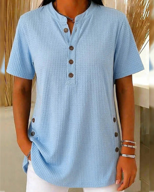 T-Shirt Våffla Henley Kort Ärm