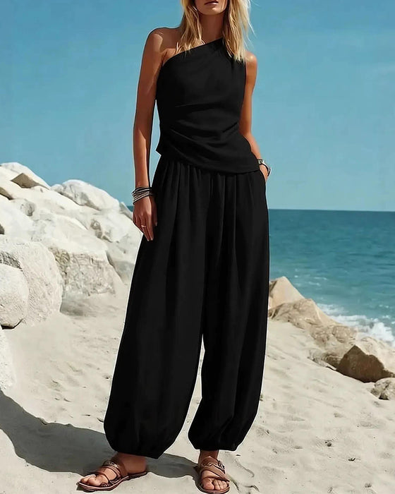Set Enaxlad Tank Top Hög Midja Byxor