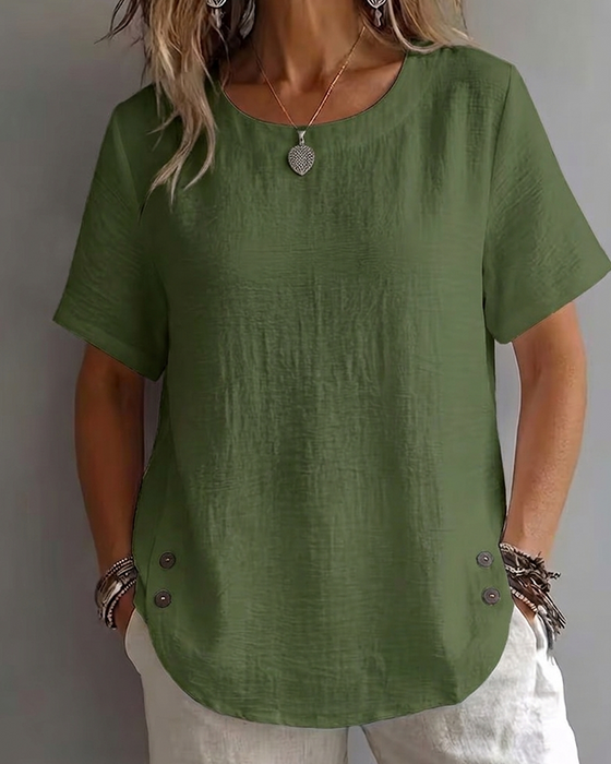 T-Shirt Rund Halsning Enfärgad Enkel 100% Bomull
