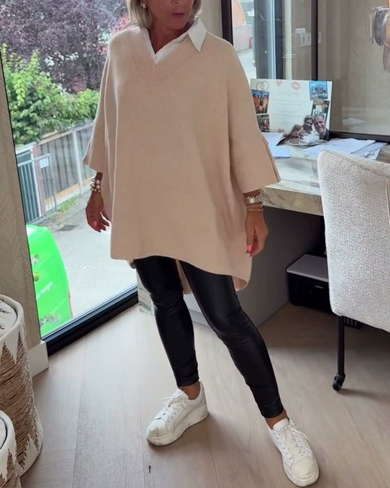 Tröja Med V-Hals, Knäppt Och Asymmetrisk Egenskaper