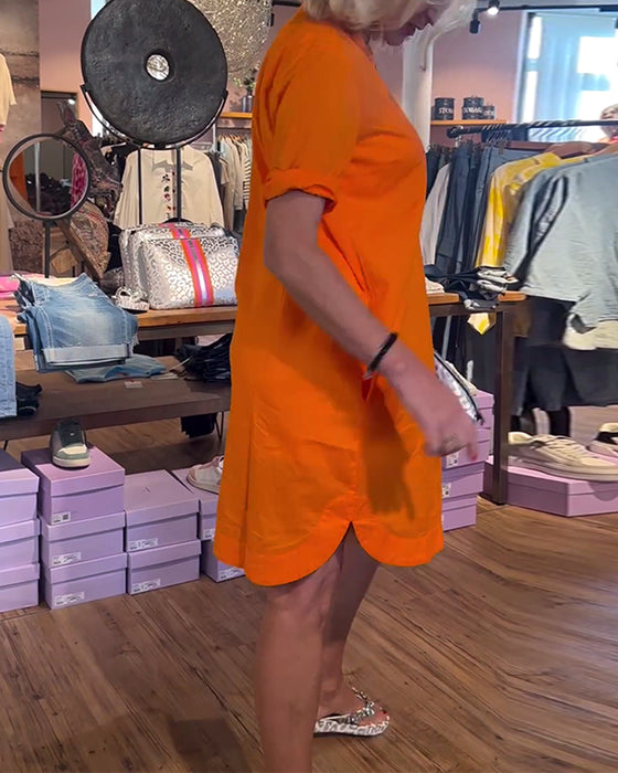 Casual lös klänning med enfärgad och knappar