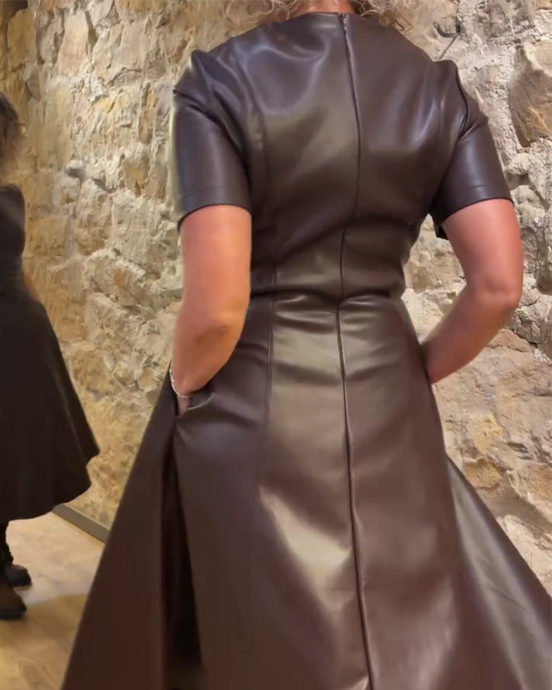 Klänning Pu Läder Midgjord Kortärmad