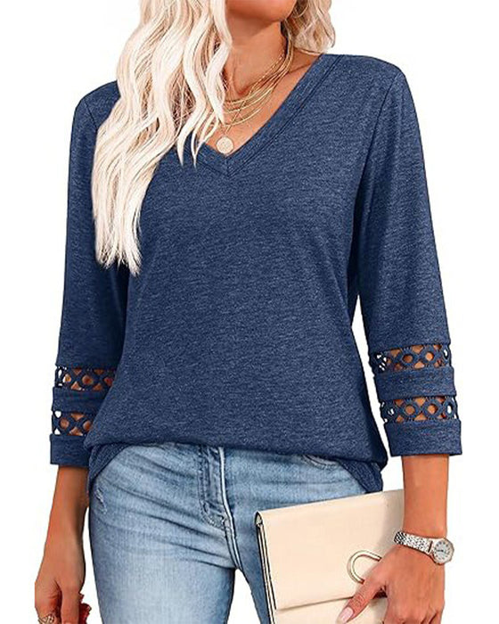 V-Hals T-Shirt Med Hålrig Krage Design