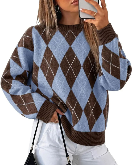 Pullover Diamant Färgblock Rund Hals