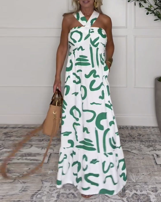 Klänning Halterneck Mönstrad Rygglös Sexig