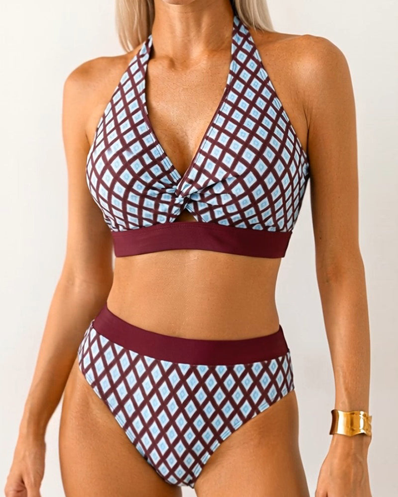 Bikini Geometrisk Rombtryck Halsringning