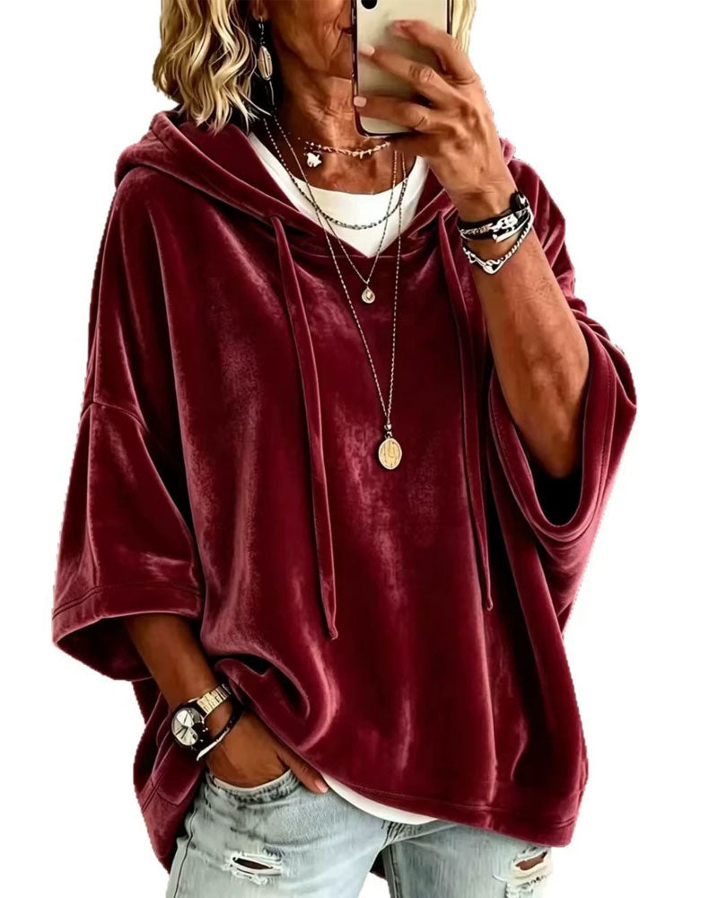 Sweatshirt 3/4-Ärm Sammet Huvtröja
