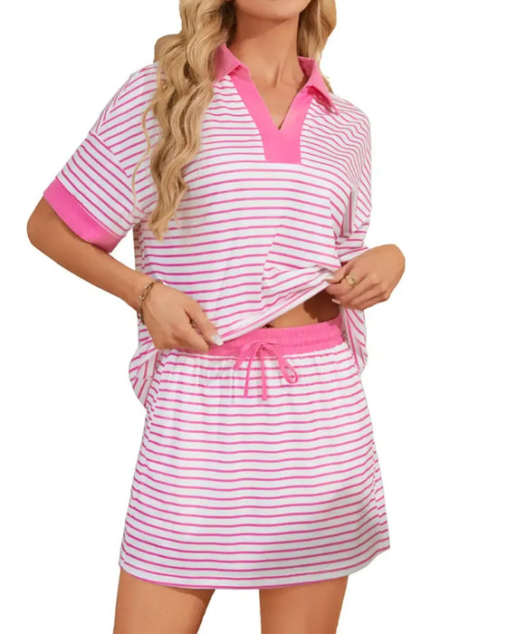 Set Kontrast Rand Polo Kort Ärm Kjol