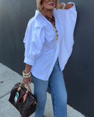 Skjorta Mode Lös Passform Kragad