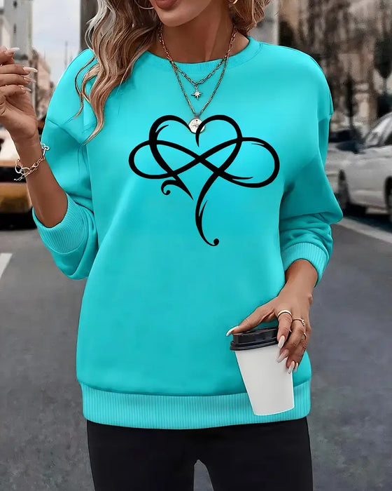 Sweatshirt Avslappnad Långärmad Tryckt Rundhals