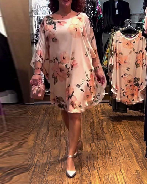 Klänning Tryckt Fladdermusärm