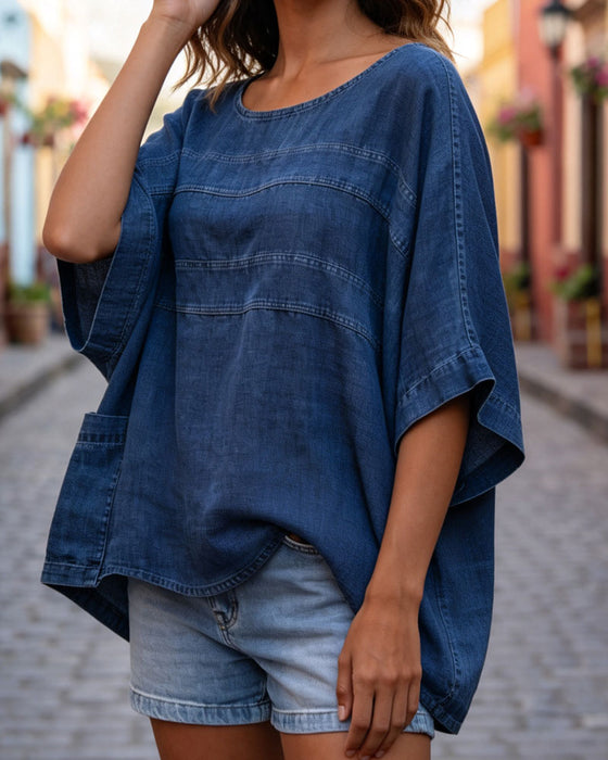 Topp Löst Fladdermusärm Denim