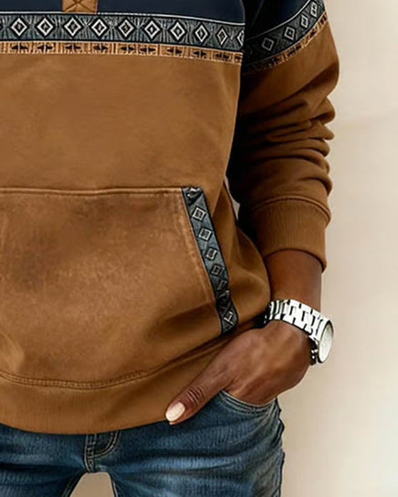 Retro Hoodie Med Färgblockning Och Pälskrage