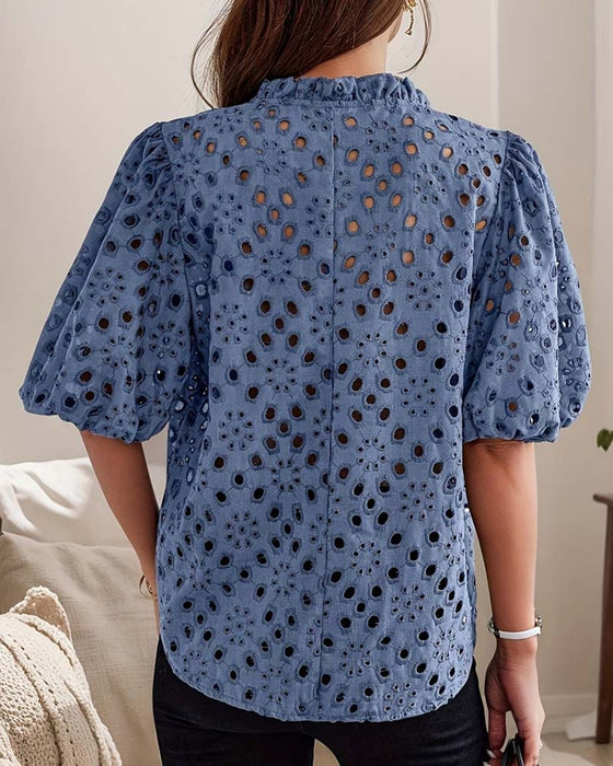 Blus Hollow Out Bubbel Ärm
