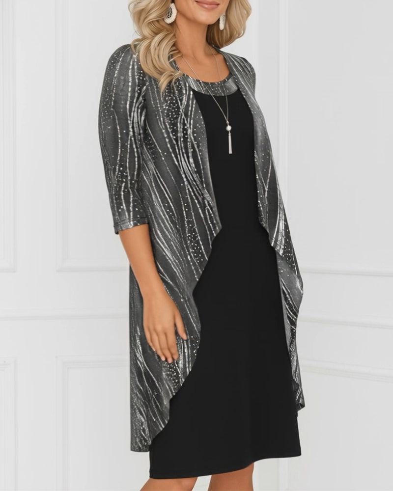 Klänning Faux Tvådelad Geometriskt Tryck