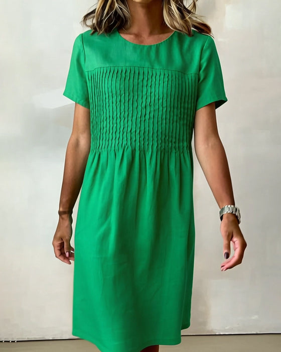 Klänning Rund Hals Veckad Avslappnad