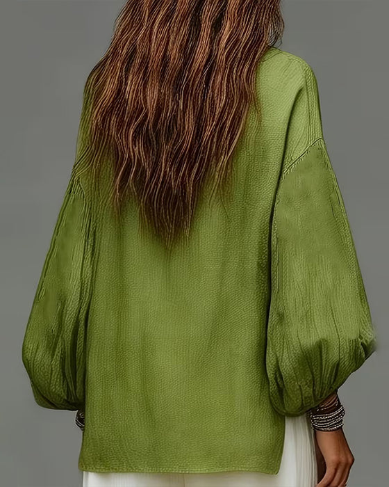 Blus Casual Lyktaärm Enfärgad Loose Fit