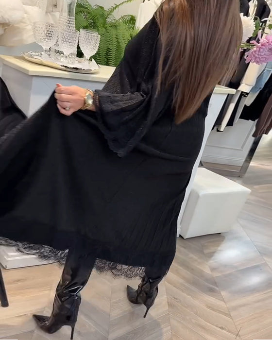 Klänning Rund Hals Lös Spets Patchwork