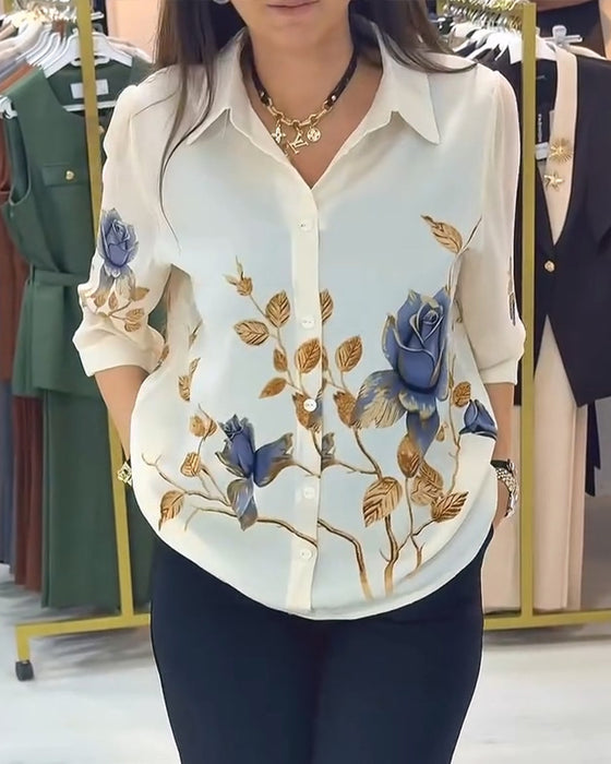 Blus Krage Puff Ärm Knappslå